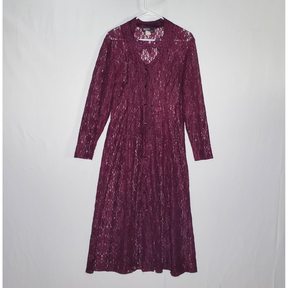 Dawn Joy Fashions Sheer Lace Maxi Dress Vintage 13/14 Romantic Fairy Witchy Wine